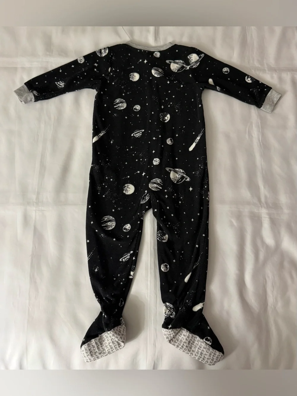 Carter’s Black & White Space Patterned Zip-Up Footed Pajama Onesie